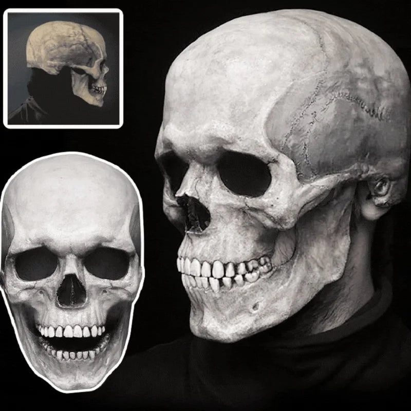 💀 Realistic Full Head Skull Mask – Movable Jaw Horror Helmet for Halloween & Cosplay