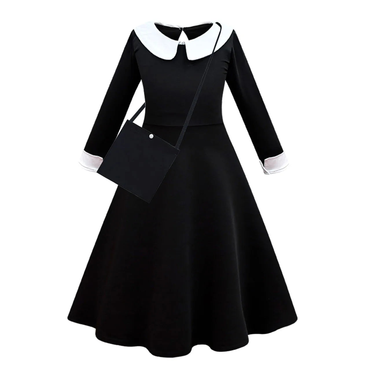 Black Mesh Fluffy Gothic Dress for Girls - Wednesday Costume for Halloween and Dress-Up Parties