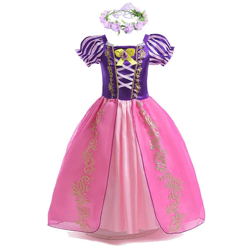 Enchanting Rapunzel Princess Dress for Girls - Purple Puff Sleeve Cosplay Costume for Halloween & Birthday Celebrations