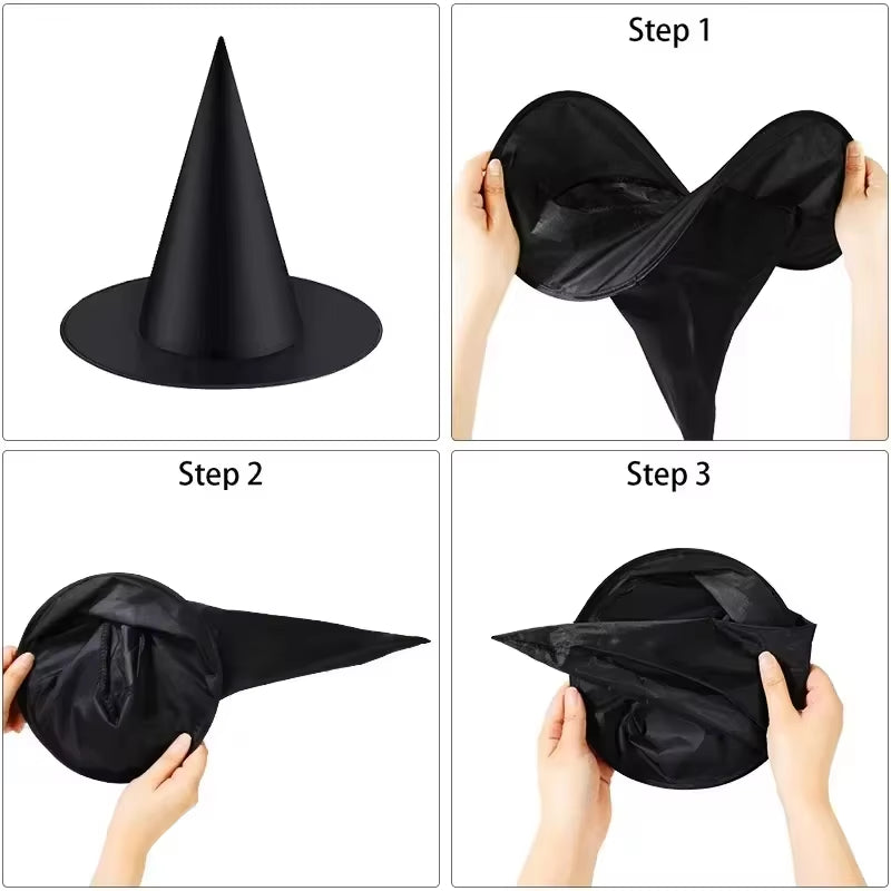 1–12PCS Halloween 2025 Black Witch Hat Hanging Decorations – Spooky Party Favors & Costume Accessories for Adults and Kids