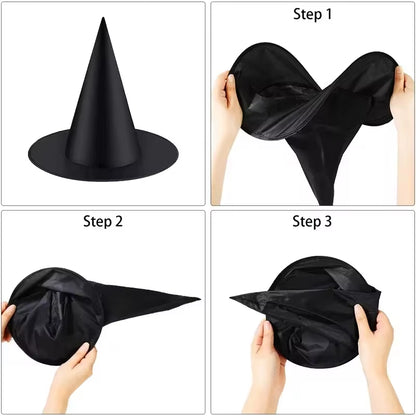 1–12PCS Halloween 2025 Black Witch Hat Hanging Decorations – Spooky Party Favors & Costume Accessories for Adults and Kids