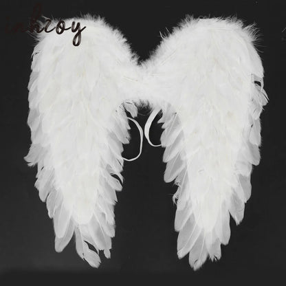 White & Black Angel Wings – Real Feather Costume Accessories for Kids & Adults