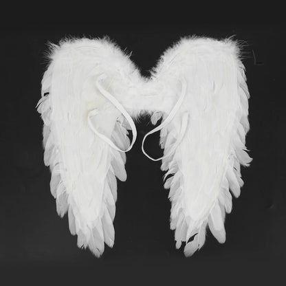 White & Black Angel Wings – Real Feather Costume Accessories for Kids & Adults