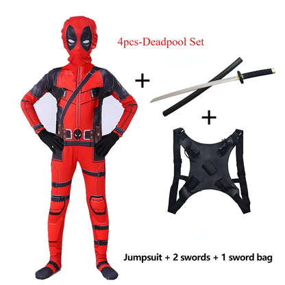 Deadpool Costume for Adults & Kids – Superhero Cosplay Jumpsuit with Mask for Halloween & Parties
