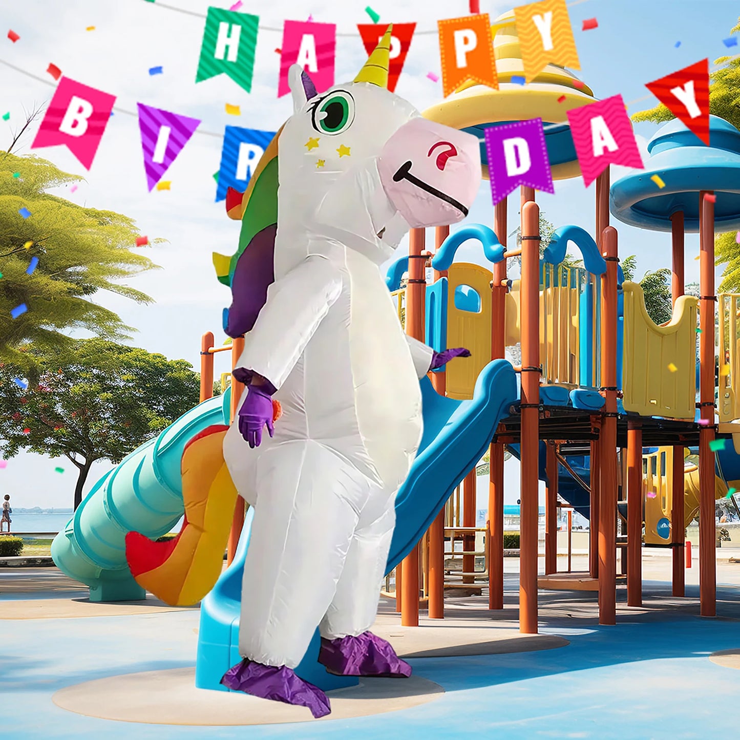 Creations Inflatable Costume Adult, Full Body Riding a Unicorn Blow up Costume for Halloween Inflatables Party