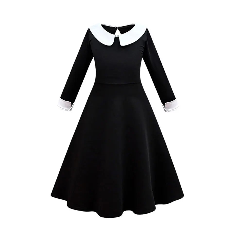 Black Mesh Fluffy Gothic Dress for Girls - Wednesday Costume for Halloween and Dress-Up Parties