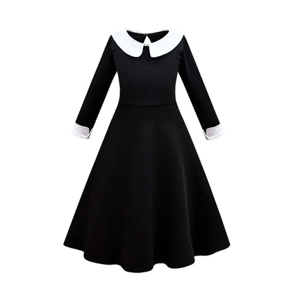 Black Mesh Fluffy Gothic Dress for Girls - Wednesday Costume for Halloween and Dress-Up Parties