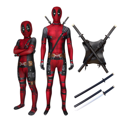 Deadpool Costume for Adults & Kids – Superhero Cosplay Jumpsuit with Mask for Halloween & Parties