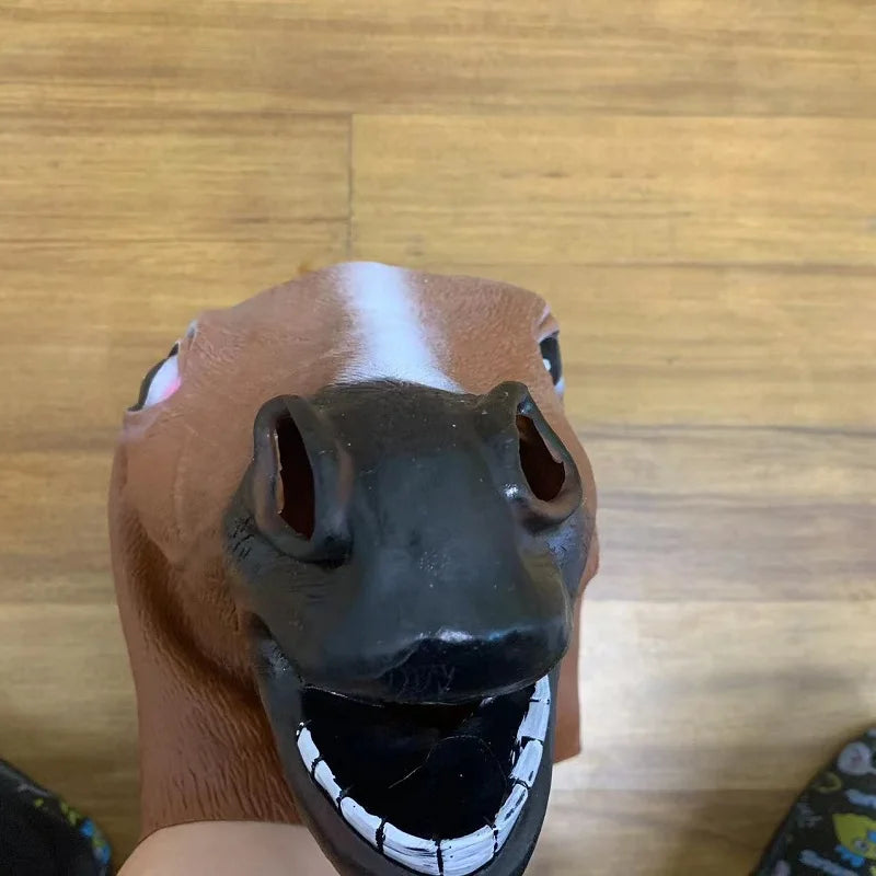 Realistic Brown Horse Head Mask – Funny Latex Animal Mask for Adults & Kids, Halloween & Cosplay Costume Accessory