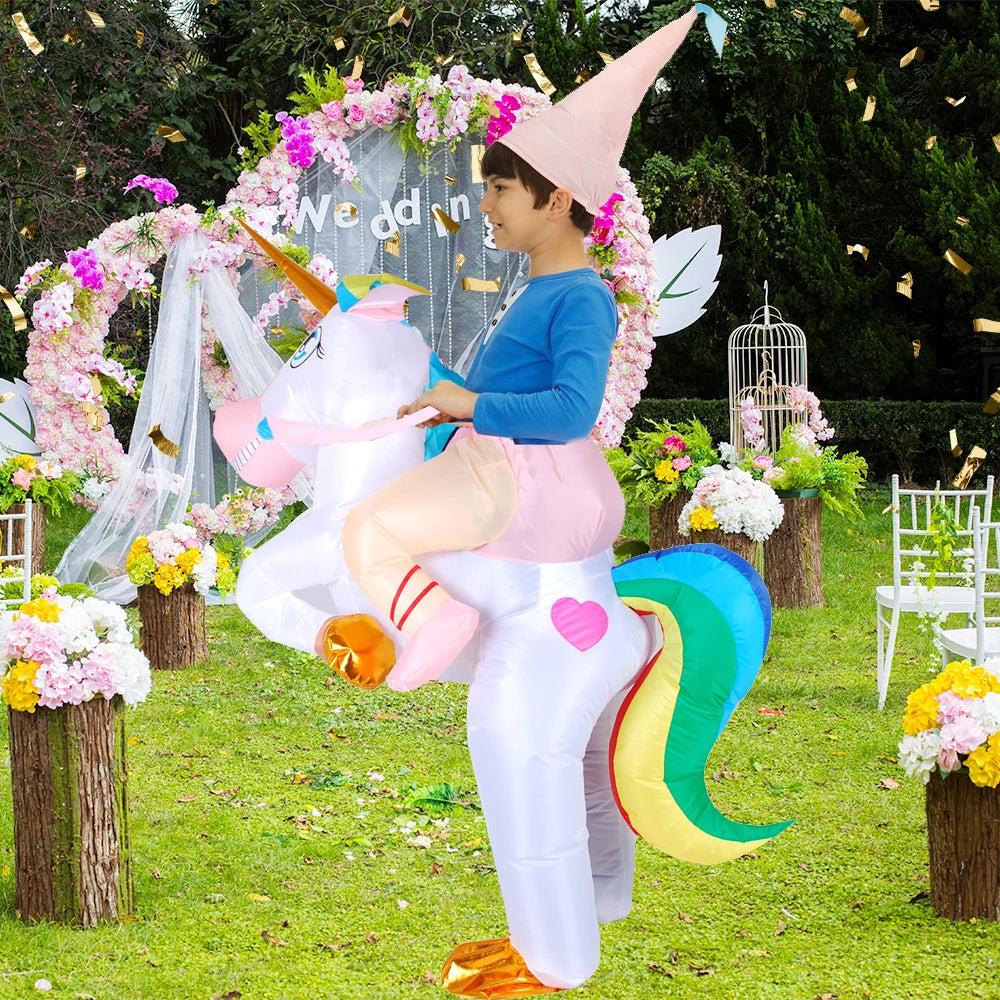 Halloween Unicorn Costume Kids Inflatable Riding a Unicorn Air Blow up Halloween Costumes