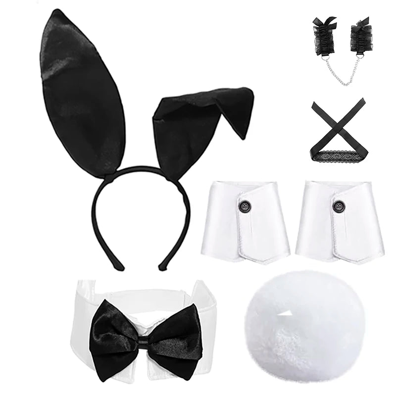 Sexy Bunny Girl Costume Set – Ears, Bow Tie, Tail & Gloves | Women’s Easter & Halloween Party Cosplay Outfit