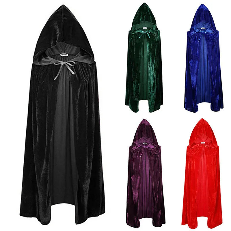 Unisex Adult Velvet Cloak Casual Solid Hooded Vampire Cape for Halloween Party Final Destination Capes Ponchos for Women and Men