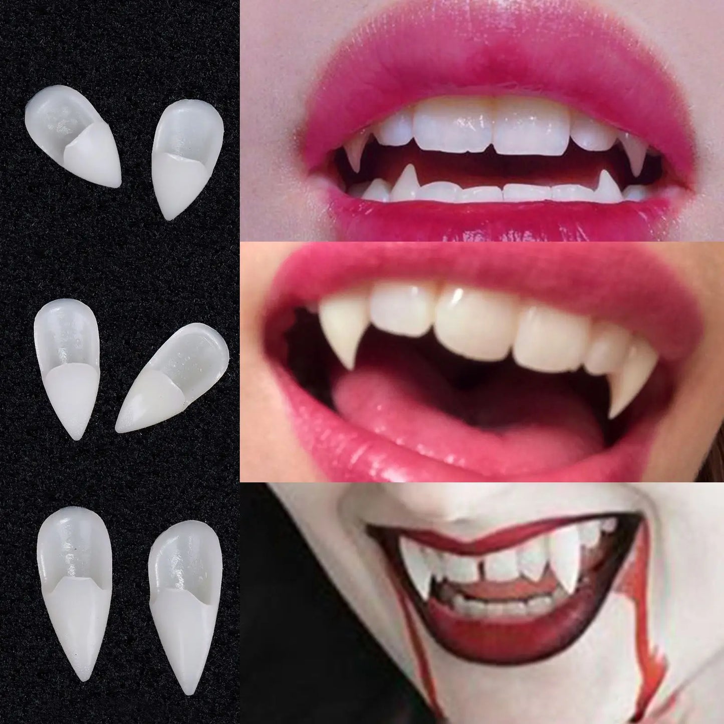 Halloween Vampire Teeth – Scary Fake Fangs with Solid Glue for Adults & Kids Cosplay