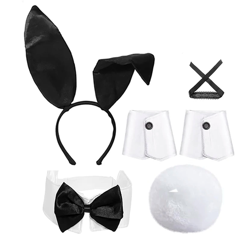 Sexy Bunny Girl Costume Set – Ears, Bow Tie, Tail & Gloves | Women’s Easter & Halloween Party Cosplay Outfit