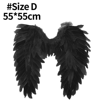White & Black Angel Wings – Real Feather Costume Accessories for Kids & Adults