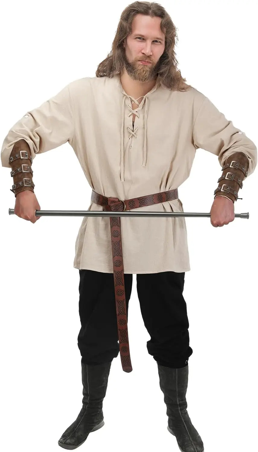 Men’s Viking Costume Set – 4 Pcs Medieval Warrior Outfit with Shirt, Pants & Belt Accessories