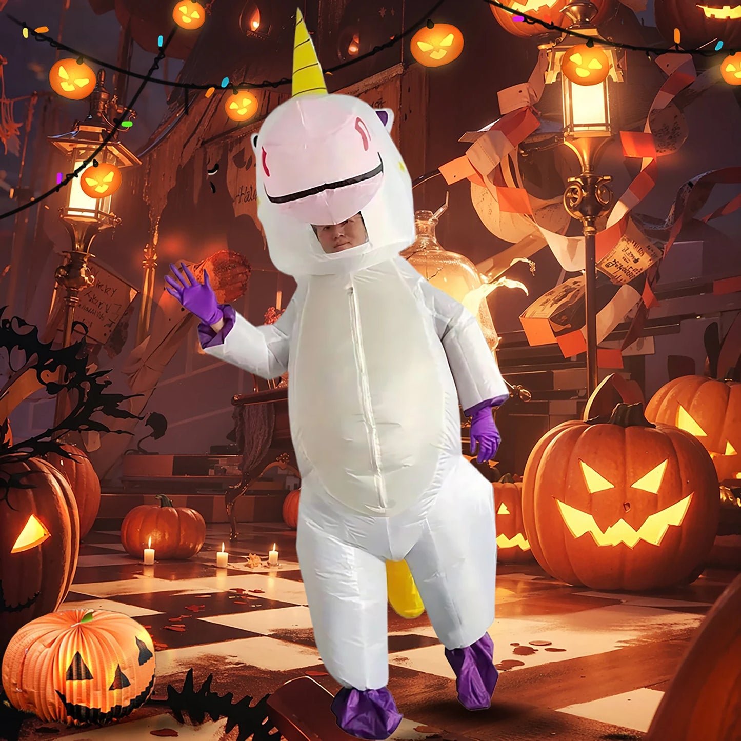 Creations Inflatable Costume Adult, Full Body Riding a Unicorn Blow up Costume for Halloween Inflatables Party