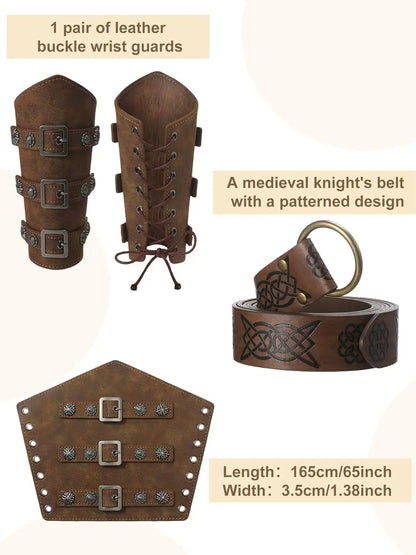 Men’s Viking Costume Set – 4 Pcs Medieval Warrior Outfit with Shirt, Pants & Belt Accessories
