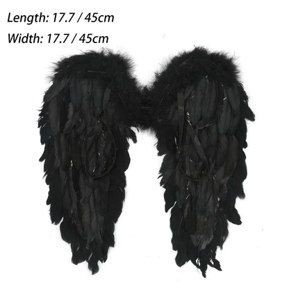 White & Black Angel Wings – Real Feather Costume Accessories for Kids & Adults
