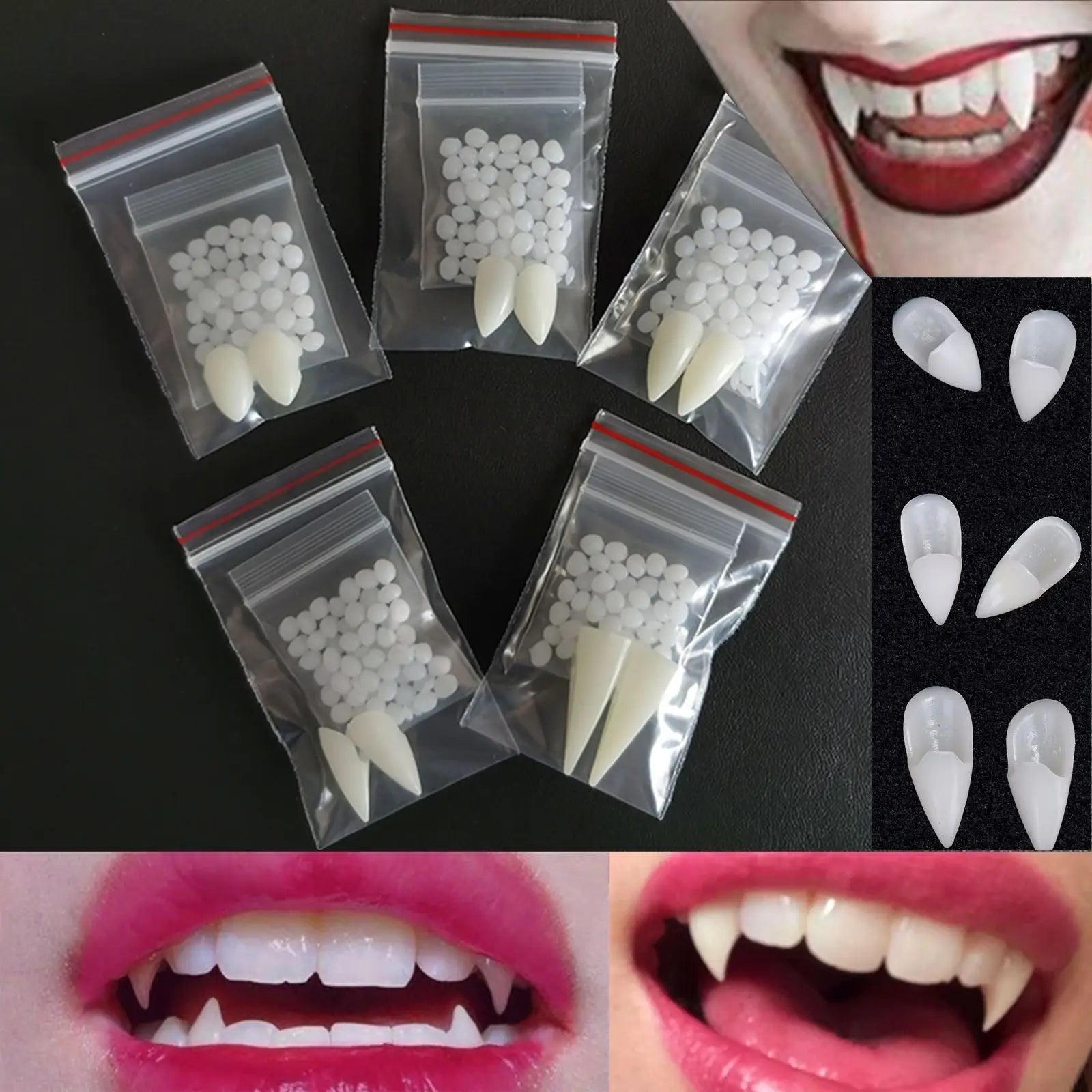 Halloween Vampire Teeth – Scary Fake Fangs with Solid Glue for Adults & Kids Cosplay