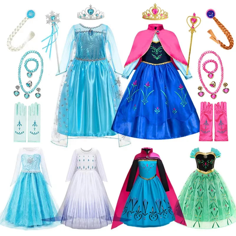 Elsa Anna Princess Dresses Girls Mesh Sequin Dress Kids Cosplay Frozen Snow Queen Costumes Carnival Birthday Party Gowns