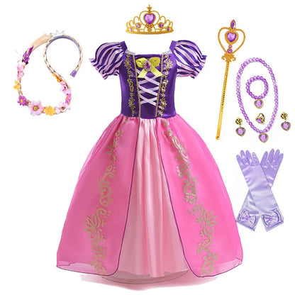 Enchanting Rapunzel Princess Dress for Girls - Purple Puff Sleeve Cosplay Costume for Halloween & Birthday Celebrations