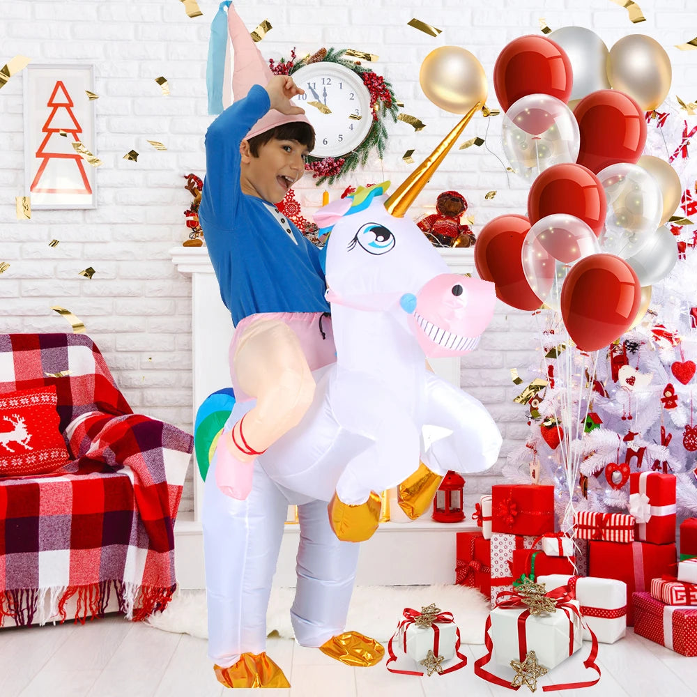 Halloween Unicorn Costume Kids Inflatable Riding a Unicorn Air Blow up Halloween Costumes
