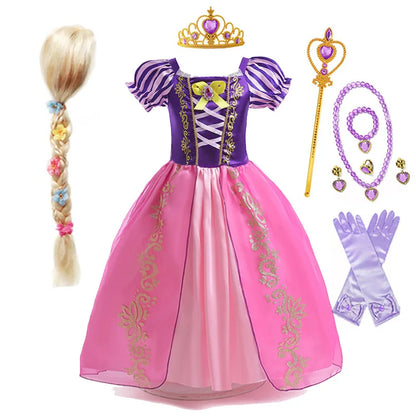 Enchanting Rapunzel Princess Dress for Girls - Purple Puff Sleeve Cosplay Costume for Halloween & Birthday Celebrations