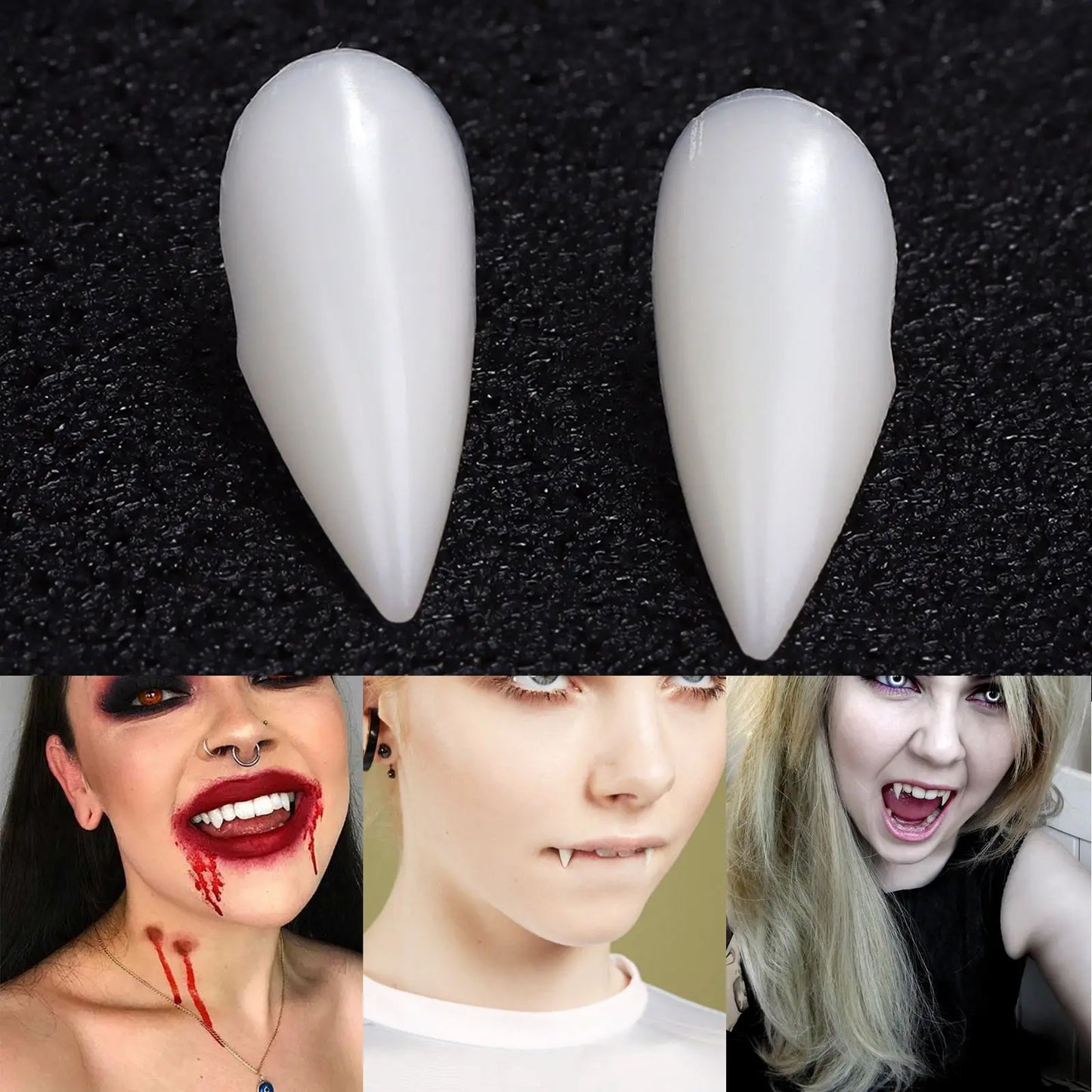 Halloween Vampire Teeth – Scary Fake Fangs with Solid Glue for Adults & Kids Cosplay