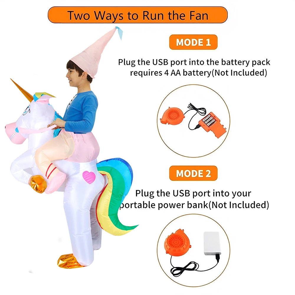 Halloween Unicorn Costume Kids Inflatable Riding a Unicorn Air Blow up Halloween Costumes