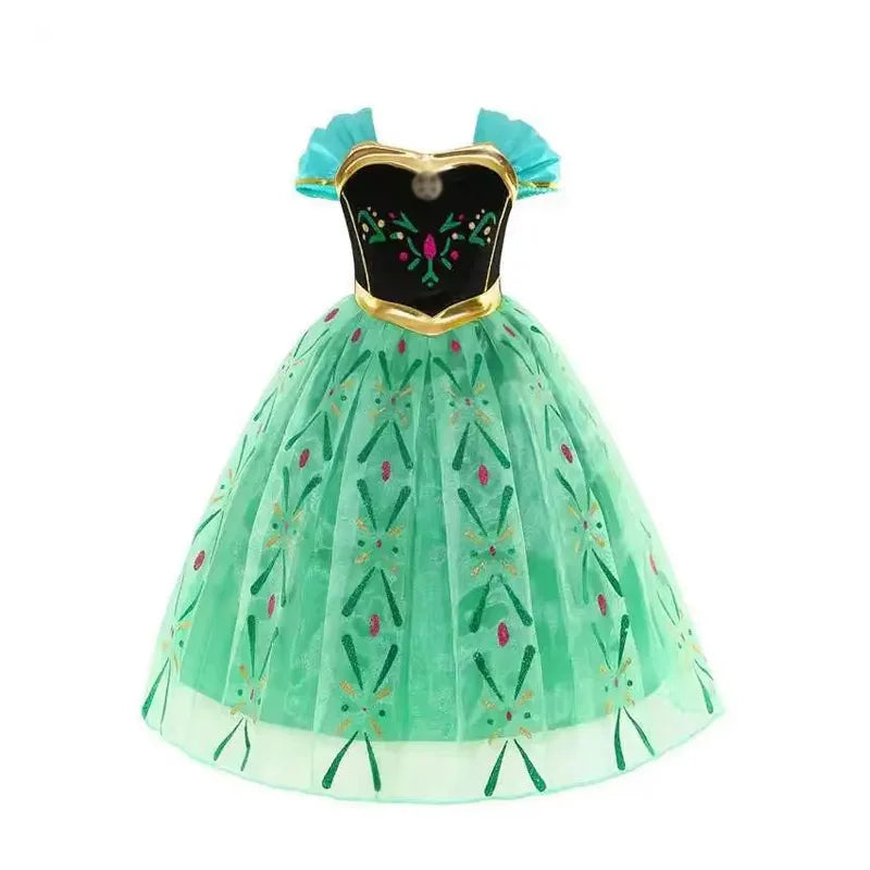 Elsa Anna Princess Dresses Girls Mesh Sequin Dress Kids Cosplay Frozen Snow Queen Costumes Carnival Birthday Party Gowns