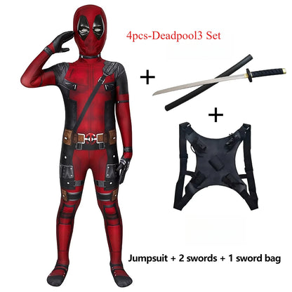 Deadpool Costume for Adults & Kids – Superhero Cosplay Jumpsuit with Mask for Halloween & Parties