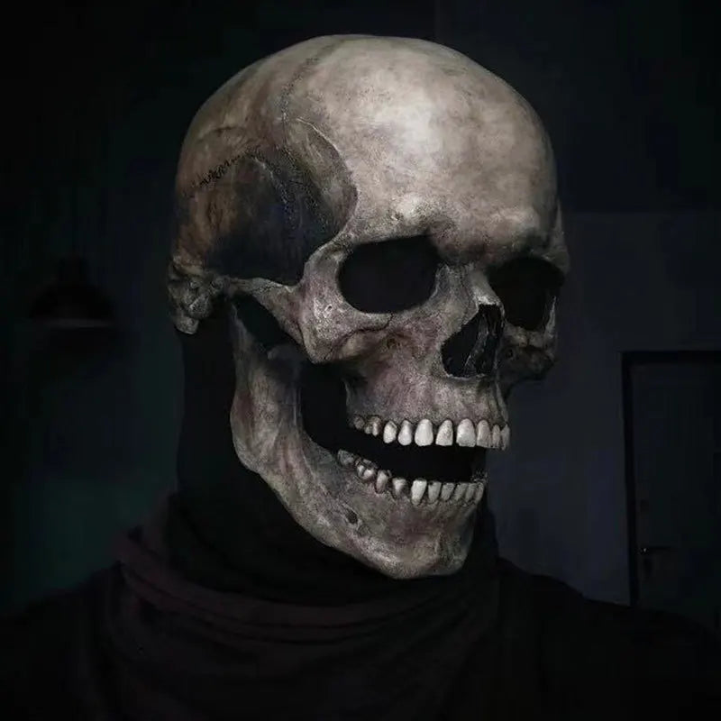 💀 Realistic Full Head Skull Mask – Movable Jaw Horror Helmet for Halloween & Cosplay