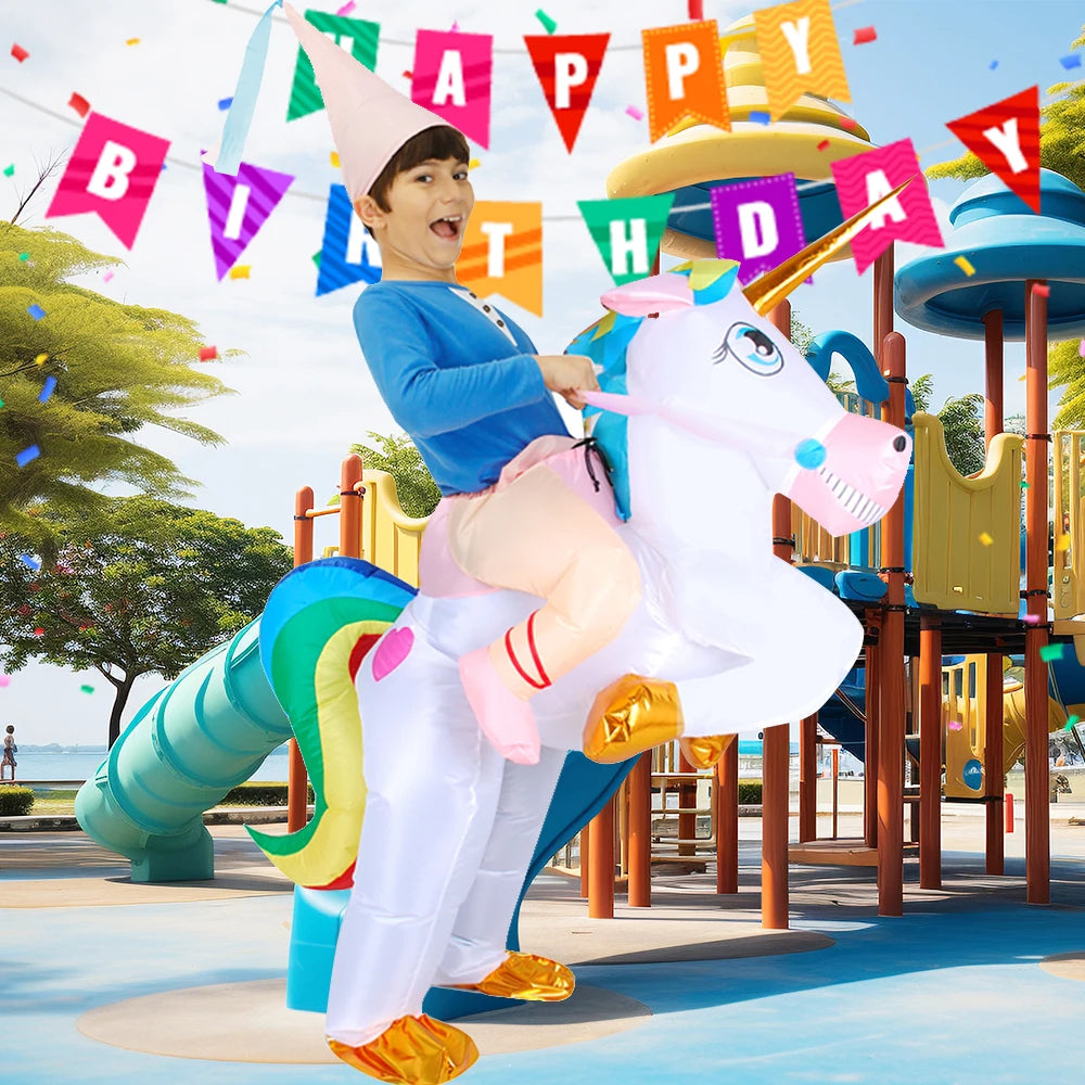Halloween Unicorn Costume Kids Inflatable Riding a Unicorn Air Blow up Halloween Costumes