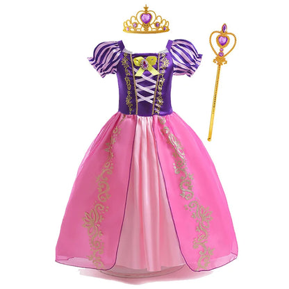Enchanting Rapunzel Princess Dress for Girls - Purple Puff Sleeve Cosplay Costume for Halloween & Birthday Celebrations