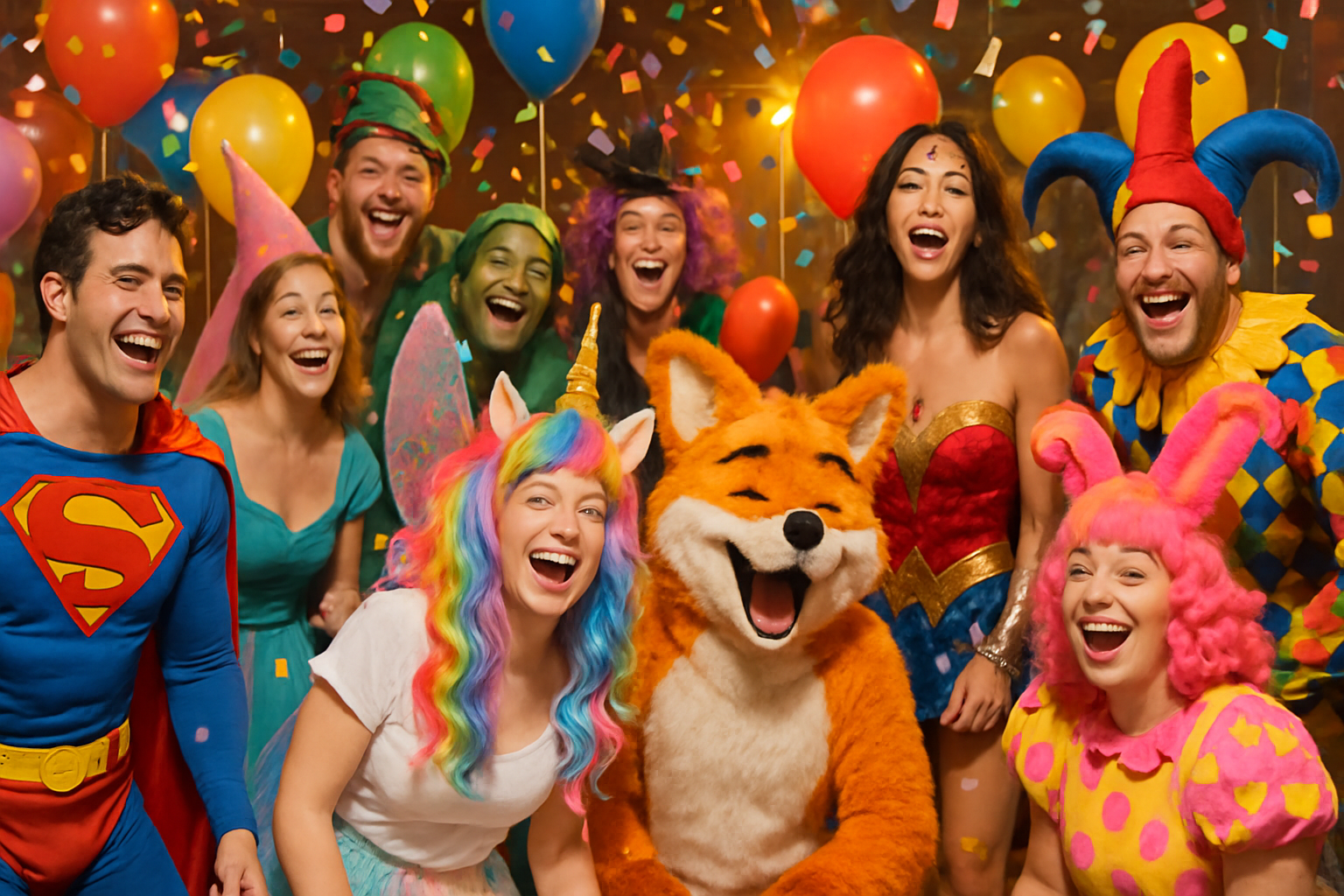 Propose moi une photo qui symbolise Delicostumes, des costumes qui apportent Fun