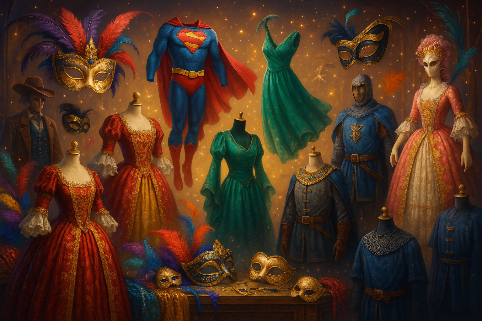 une image univers de costumes pour la page d'accueil du site Delicostumes